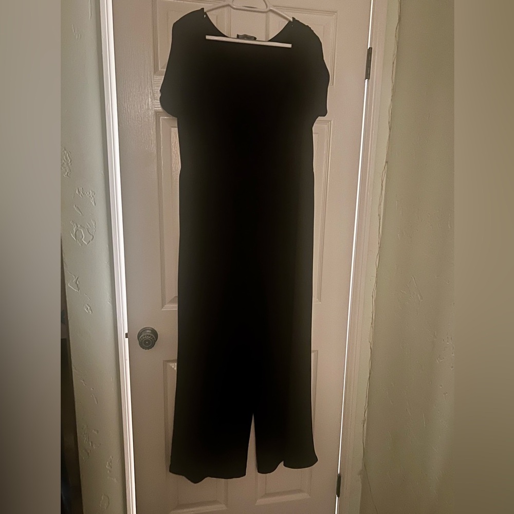 Cider Black Short Sleeve Wide Leg Jumpsuit
